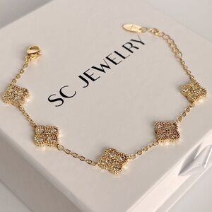 Last 3 🔥 Petite Clover Bracelet Real Zircon 14k Gold Filled Bracelet